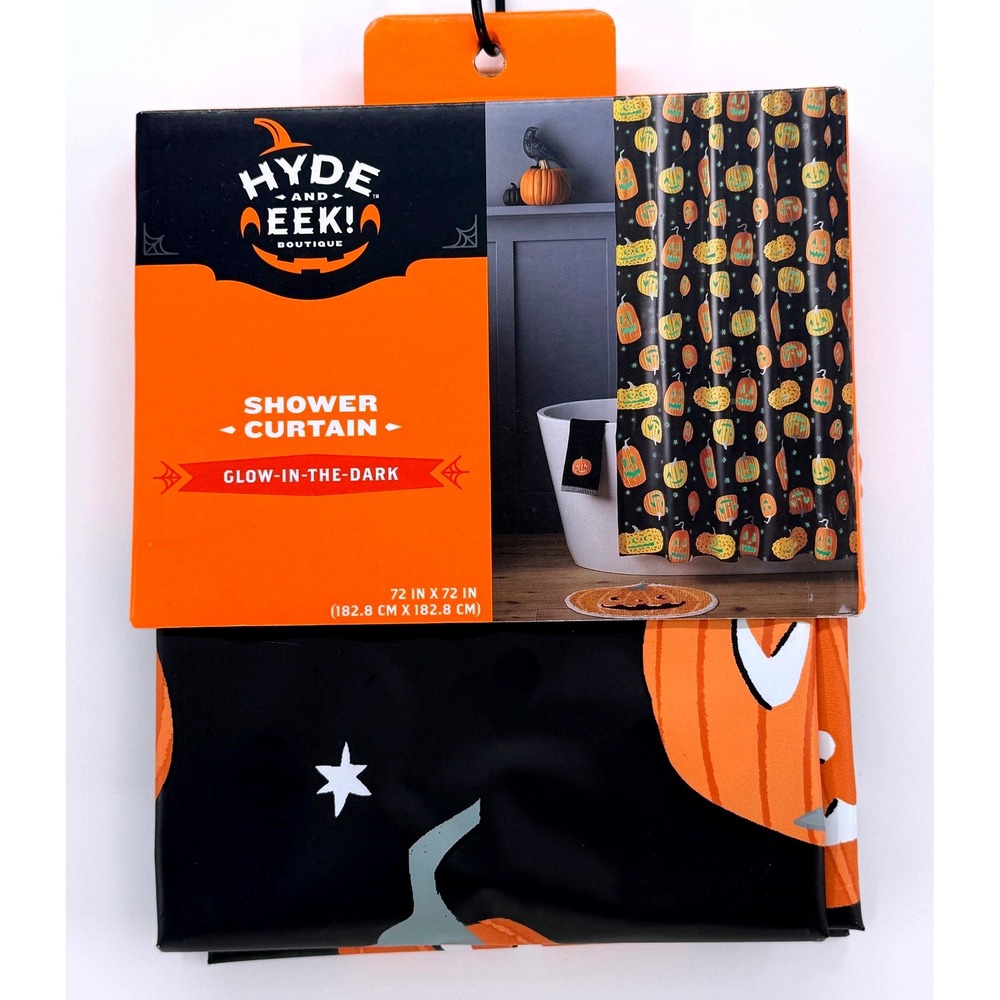 Hyde and EEK! Halloween Pumpkin Shower Curtain 72"x72" Glow-in-the-Dark